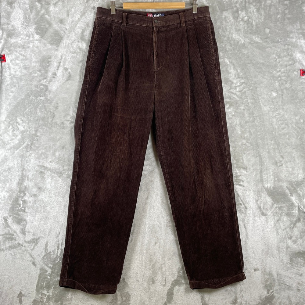 Vintage 90s Ralph Lauren Double Pleated Brown Corduroy Pants Mens 34x32 Andrew